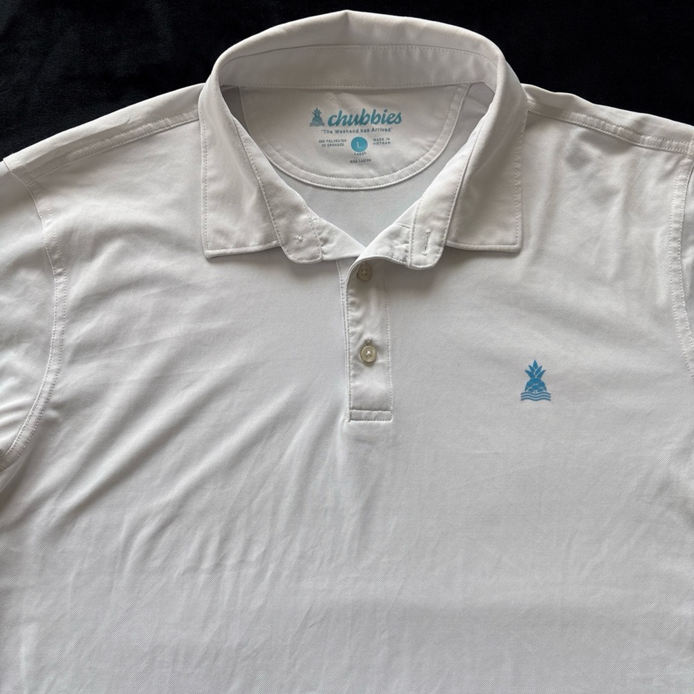Chubbies Polo Golf Shirt Mens White Large Short Sleeve Pineapple Logo